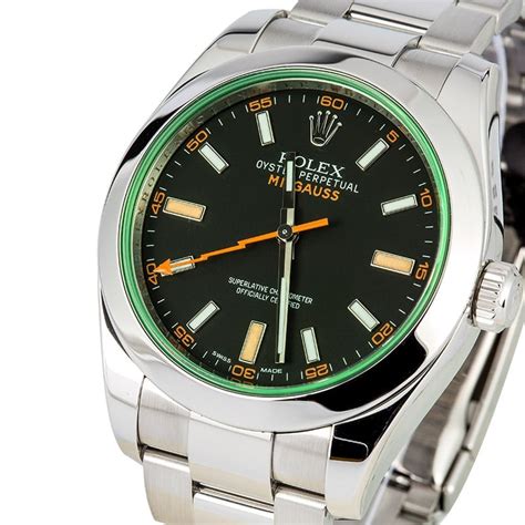 rolex milgauss green crystal review|rolex milgauss anniversary green glass.